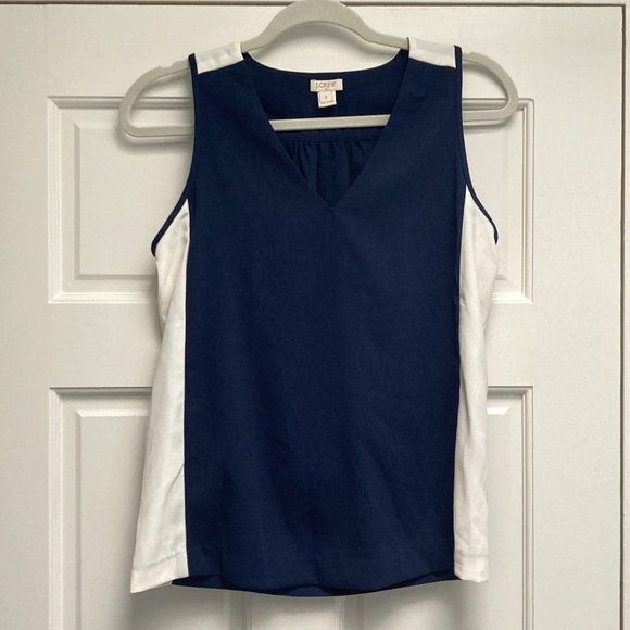 J.Crew Navy and White Sleeveless Shirt size 2 - Picture 1 of 4
